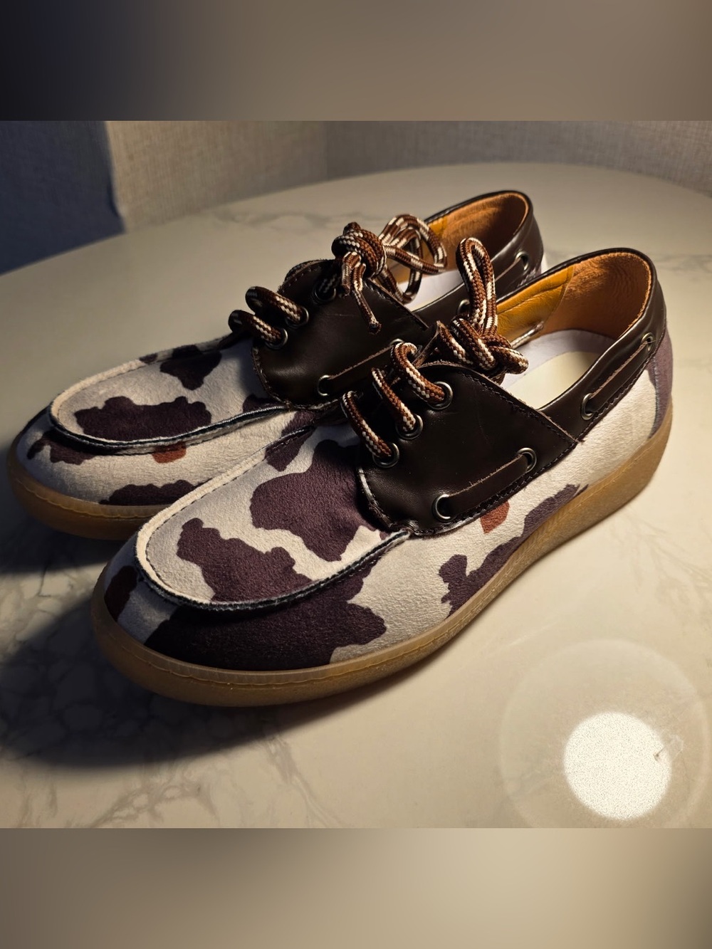 Cow Print Leather Boat Shoes Made In Italy - Women’s EU 36/US 6